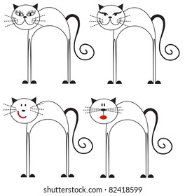 Set of isolated black and white cute cats