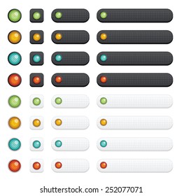 set of isolated black and white half tone web buttons with lights