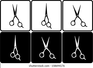 set of isolated black and white professional scissors in frame