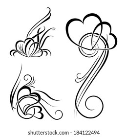 Set of isolated black-and-white symbol of a heart for your design