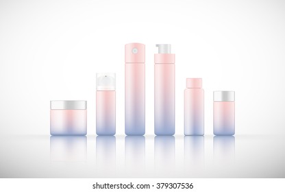 set of isolated blank cosmetic bottle with Airless Pump cap ,pump top in Rose Quartz and Serenity color on white background (vector)