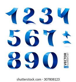 Set of isolated blue color shiny ribbon numbers on white background. RGB EPS 10 vector illustration