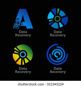 Set of isolated blue and green data recovery company logos on black background. RGB EPS 10 vector illustration