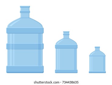 Set isolated blue plastic transparent bottles for water. Vector illustration