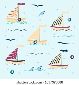 set of isolated boats - vector illustration, eps