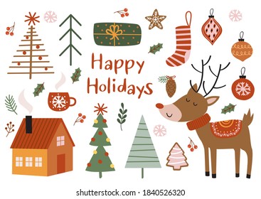 set of isolated bohemian Holiday elements