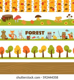 set of isolated borders forest - vector illustration, eps