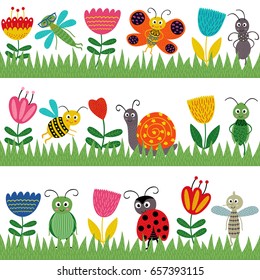 set of isolated borders with funny insect - vector illustration, eps
