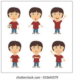 Set of isolated boy in cartoon style. 