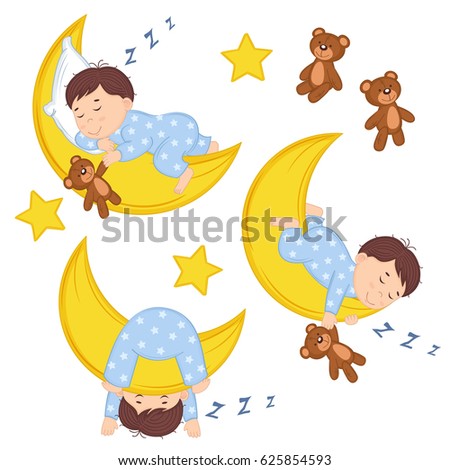 set of isolated boy on moon - vector illustration, eps