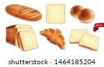 Set with isolated bread realistic images of wheat products with croissants and toast bread with ribbon vector illustration