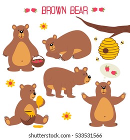 Set Of Isolated Brown Bear - Vector Illustration, Eps