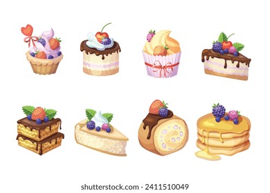 A set of isolated brownies. Vector illustration.