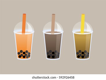 Set Isolated Bubble Tea : Vector Illustration