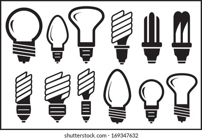 set isolated bulb silhouette on white background
