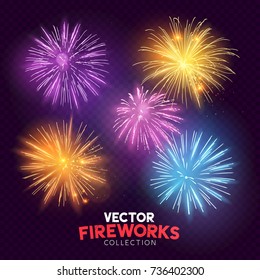 A set of Isolated bursting vector fireworks, holiday celebration symbols!