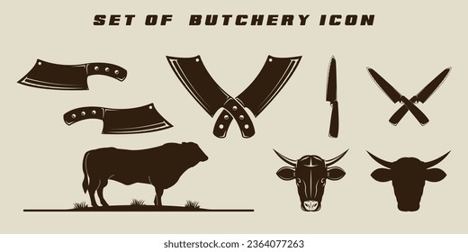 set of isolated butchery icon vector illustration template graphic design. bundle collection and various knife cow buffalo crossed knife concept for farm ranch business