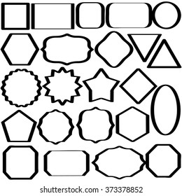 Set of isolated calligraphic frames of different shapes with varying thickness.