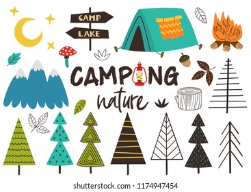 set of isolated camping nature - vector illustration, eps