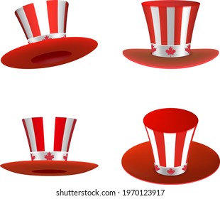 set of isolated canada day hats. white and red hats with red leaves