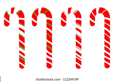 Set of Isolated Candy Canes on White Background, Vector Illustration of Christmas Candy