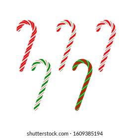 Set of Isolated Candy Canes on white Background. Christmas Candy. Vector Illustration.