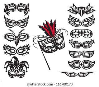 set of isolated carnival masks