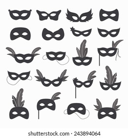 Set of isolated carnival masks, black and white