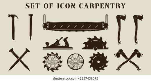 set of isolated carpentry icon vector illustration template graphic design. bundle collection of various carpenter tools or equipment sign and symbol for business or company concept