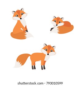 Set of isolated cartoon cute foxes. vector illustration, eps.