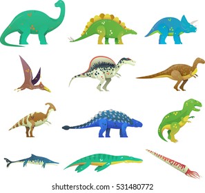 Set of isolated cartoon dinosaur or dino.