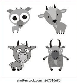 Set of isolated cartoon funny goats on white background.