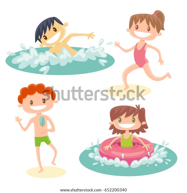 Set Isolated Cartoon Kids Playing Beach Stock Vector Royalty Free