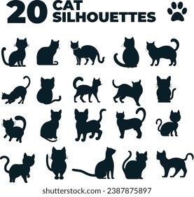 Set of isolated cat silhouettes vector for stickers background or design elements black cats