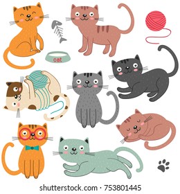 set of of isolated cats character  - vector illustration, eps