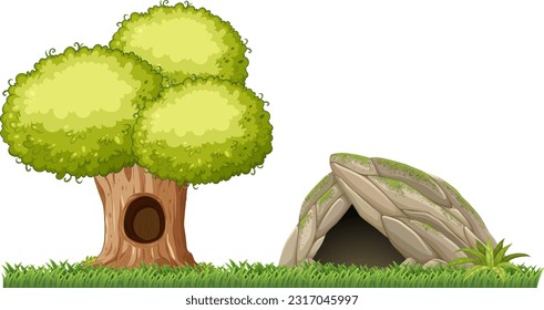 Set of isolated cave cartoon illustration