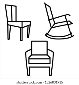 Set of isolated chair with various shape and design.Flat style vector illustration.