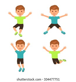 Set of isolated characters children. Boys jumping on a white background.