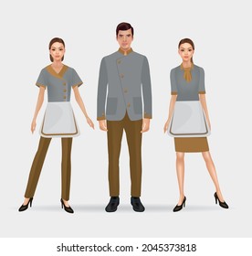 Set of isolated characters, hotel staff, administrator, animator, barman, maid, director, concierge, porter, registration statement in flat style for websites, printed materials.