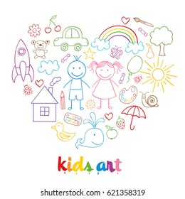 set isolated child drawings   vector illustration  eps
