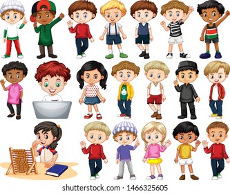 Set of isolated children in different actions illustration