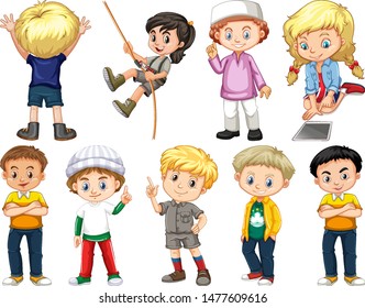 Conjunto de niños aislados con ilustración facial feliz