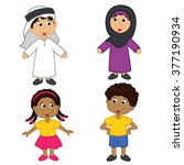 set of isolated children of muslim and african-american nationalities - vector illustration, eps