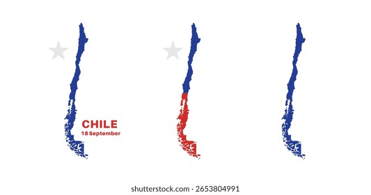 Conjunto de mapas isolados do chile. bandeira do chile sobreposta com proporções de bandeira. Mapas e viagens ao redor do mundo
