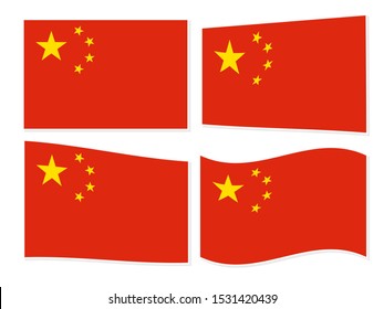 set of isolated china, chinese flag waving by the wind  