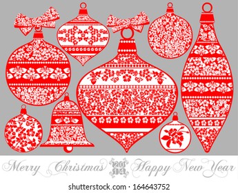 Set of Isolated Christmas Balls on White Background, Vector Version 