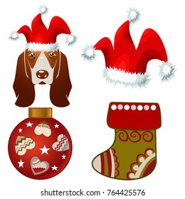 
set of isolated christmas characters and decorations - vector illustration