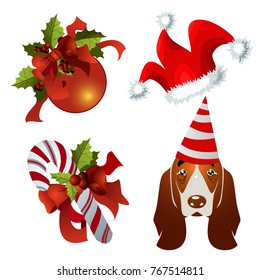
set of isolated christmas characters and decorations - vector illustration
