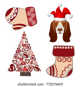 set of isolated christmas characters and decorations - vector illustration
