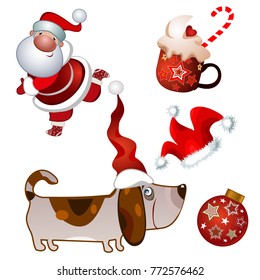 set of isolated christmas characters and decorations - vector illustration